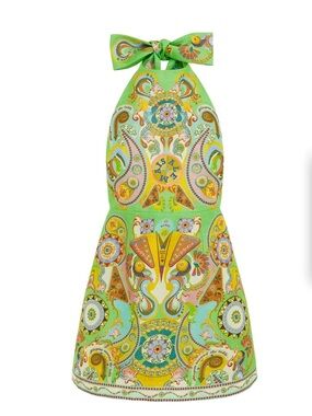 Alemais Lime Green Pin Ball Multi Paisley Halter Mini Dress